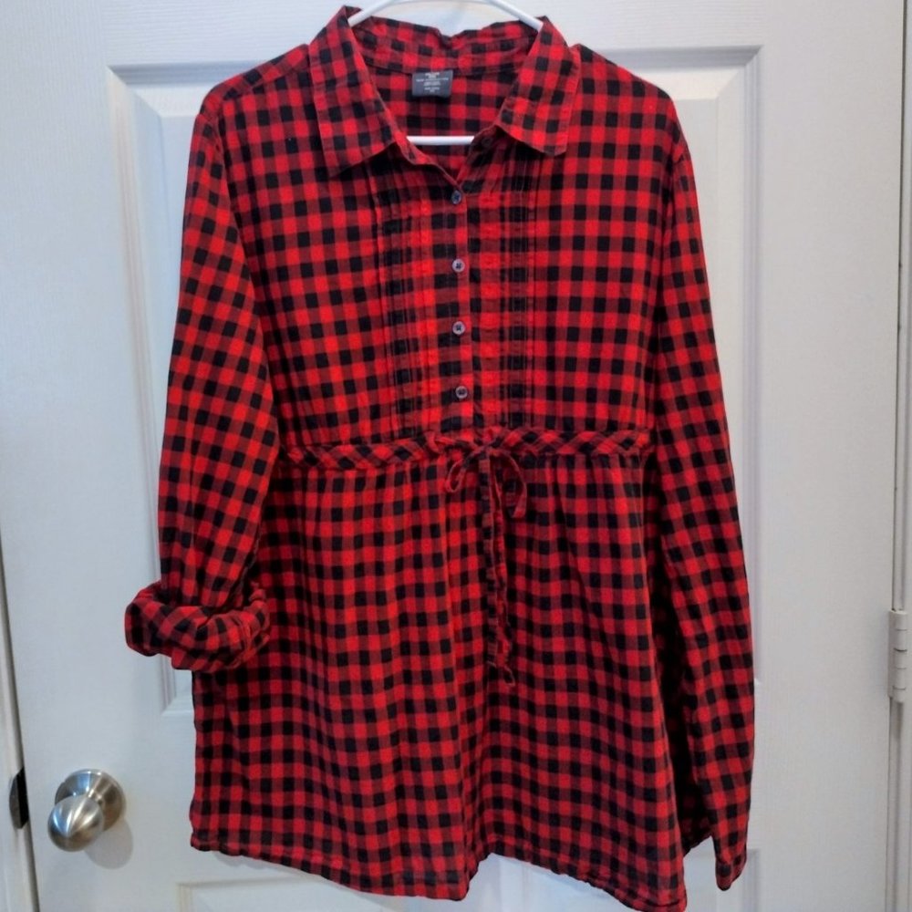 Faded Glory - Red and Black Gingham Peplum Blouse - Women's XXL (20)